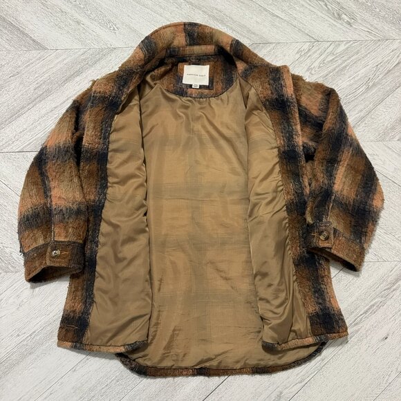 American Eagle | Lined Brushed Plaid Neutral Tone Jacket - Size M - Picture 9 of 14